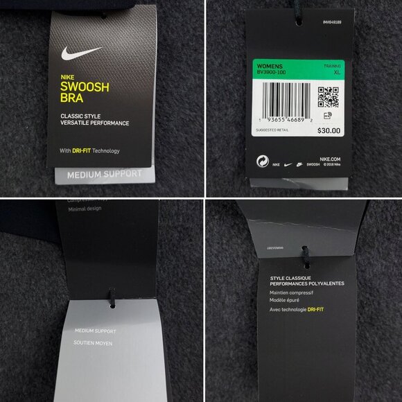 Nike Swoosh Sports Bra Medium Support Dri-Fit White Stretch Women's XL NWT - Picture 4 of 13